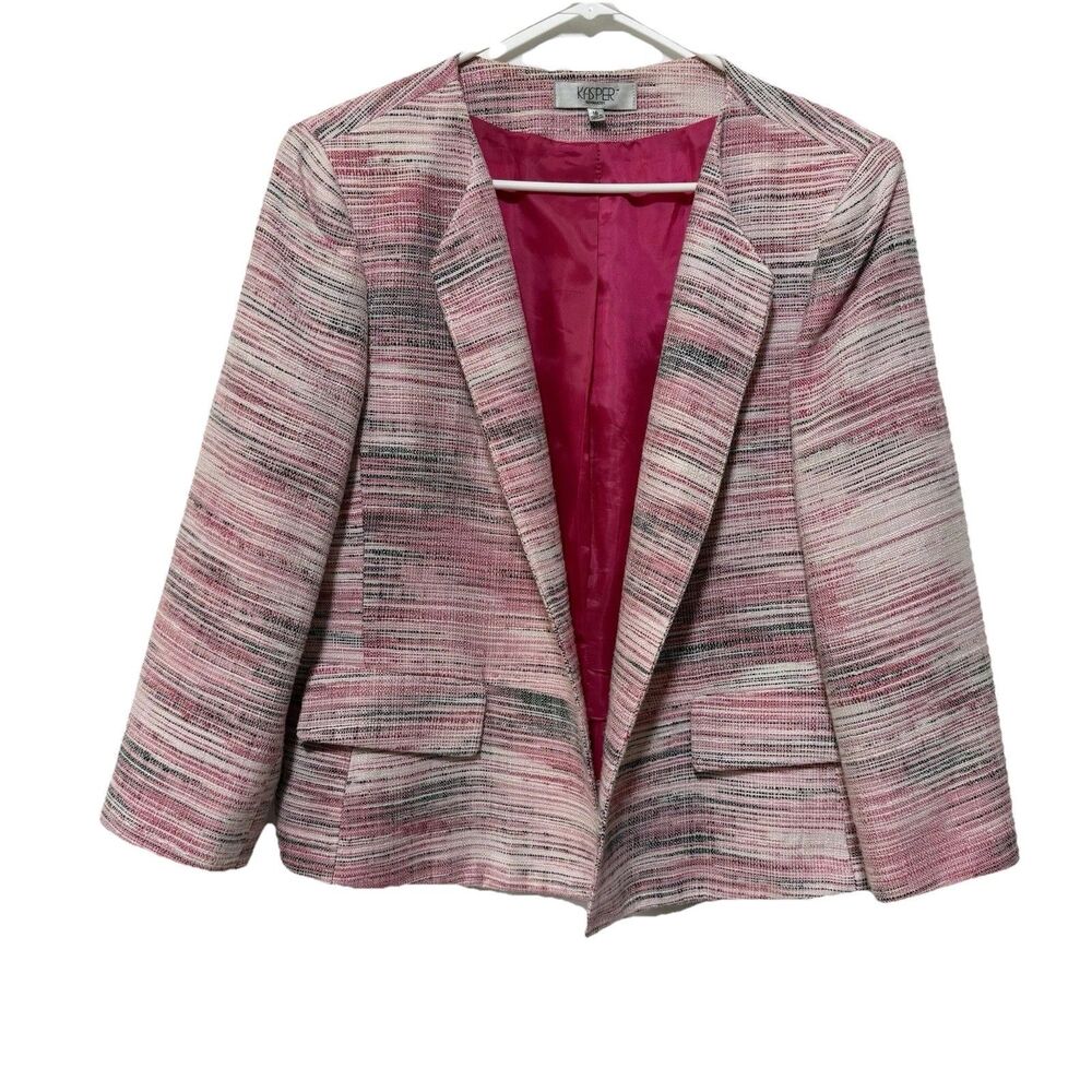 Kasper Open Blazer Womens Size 18 Long Sleeves Pink Multi Tweed Career
